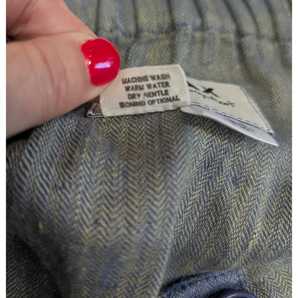 FLAX Linen Skirt Small Blue Denim Boho Lagenlook Natural Pull On Stretch Pockets - Picture 6 of 6